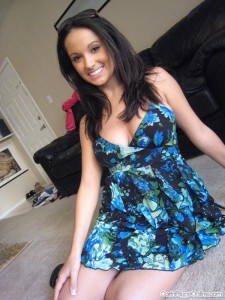 Corin in a Summer Dress with Cleavage